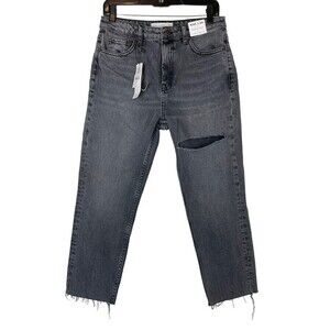 NEW TOPSHOP size 30 Thigh Rip Raw Hem Straight Leg Jeans high rise Gray